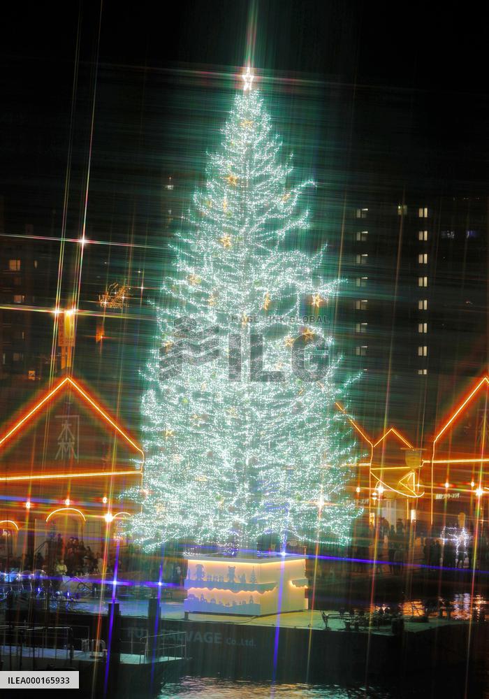 Christmas tree lit up in Hakodate, northern Japan