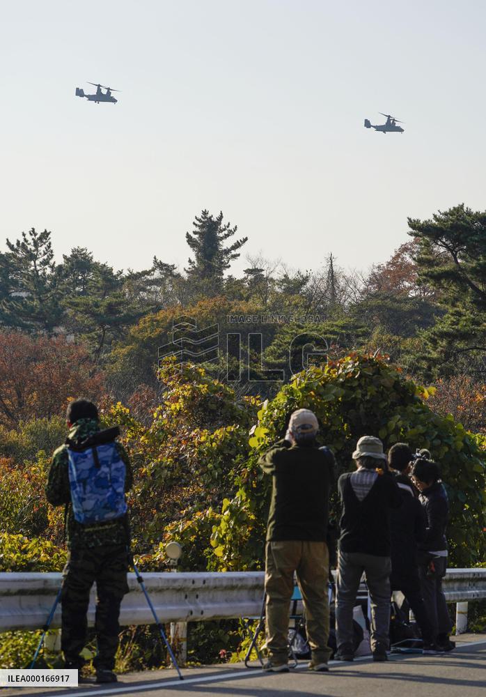 Osprey aircraft flying over western Japan