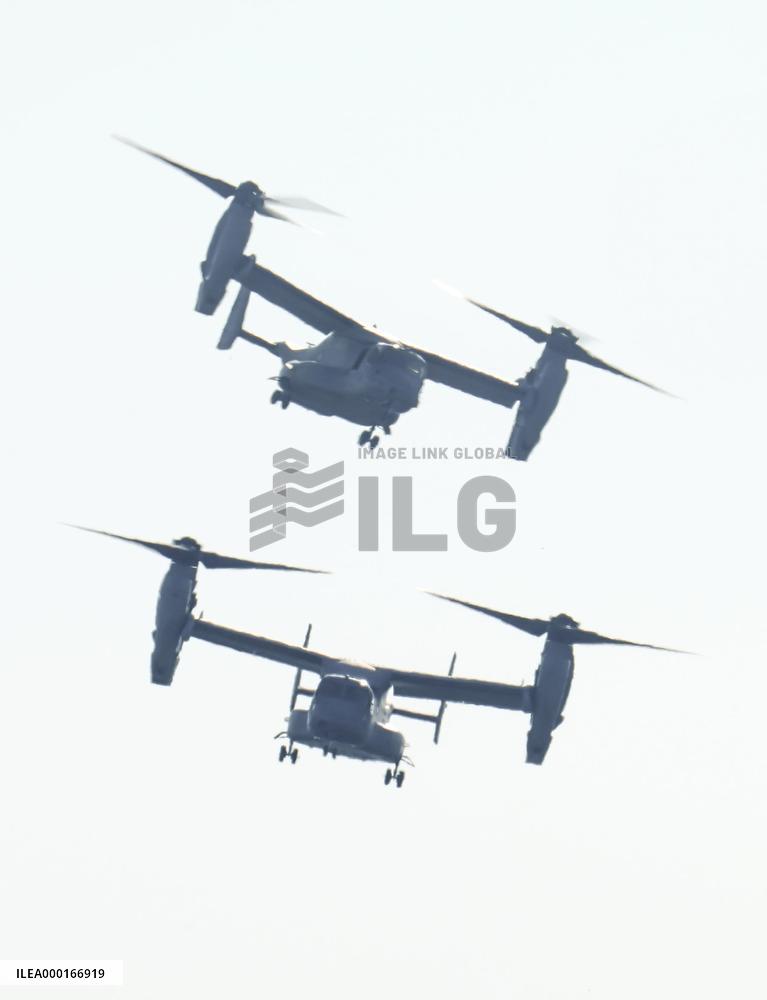 Osprey aircraft flying over western Japan