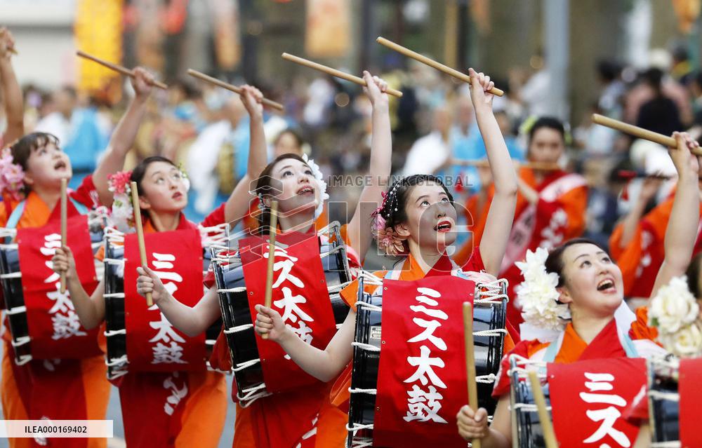 Traditional drum parade in Japan