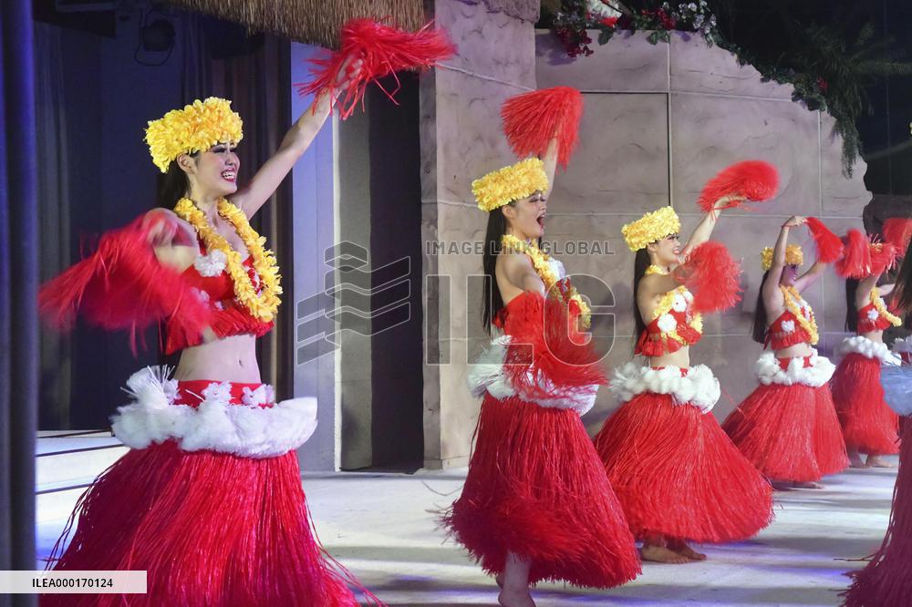 Hula debutantes at Hawaii-themed park in Japan