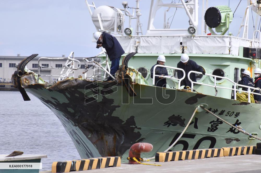 Cargo ship collision with trawler