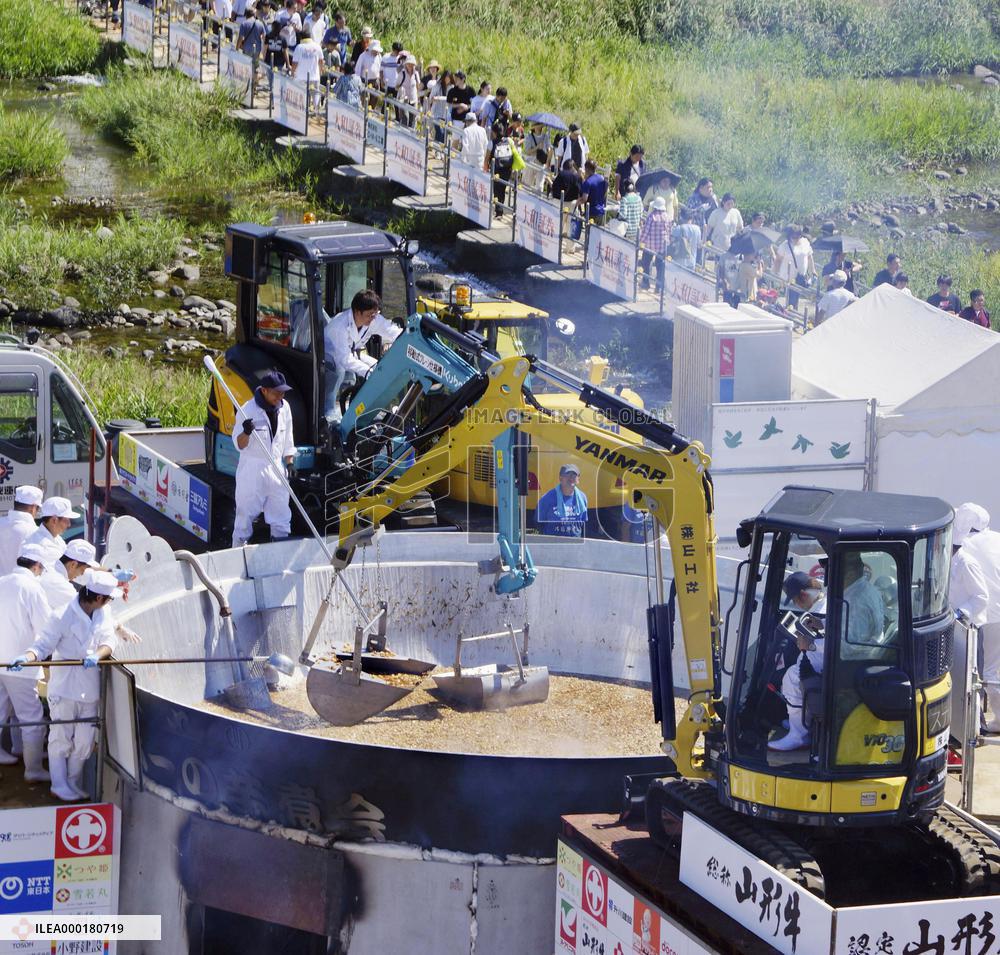 Taro soup cooked in giant cauldron in Yamagata