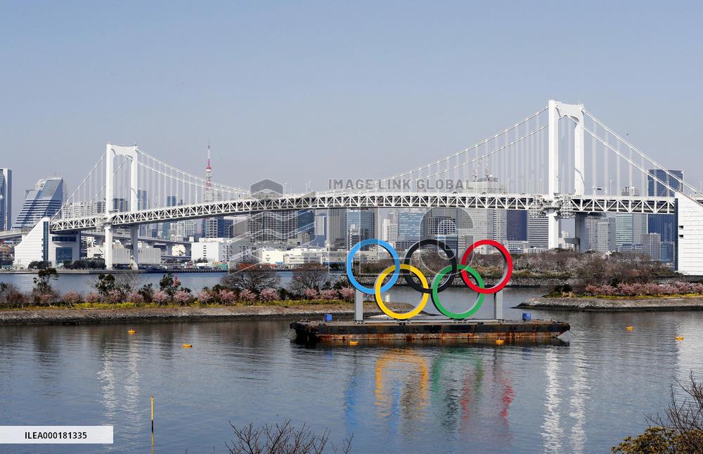 Olympic rings in Tokyo's waterfront area