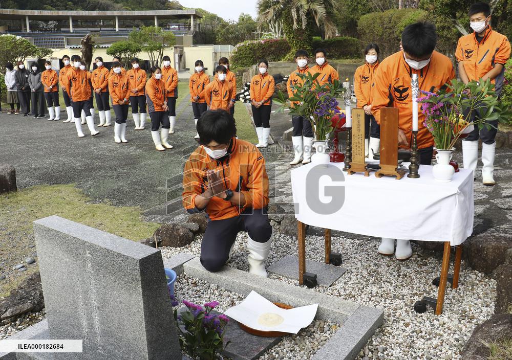 Memorial service for dead whales in whaling town in Japan