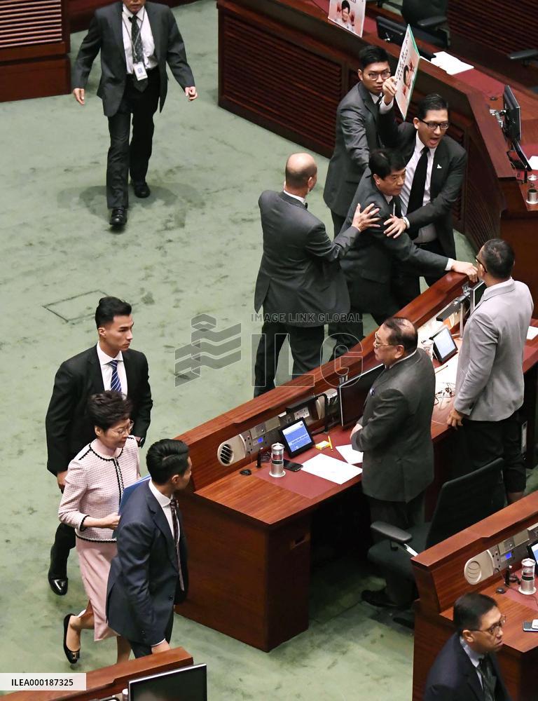 Hong Kong lawmakers protest