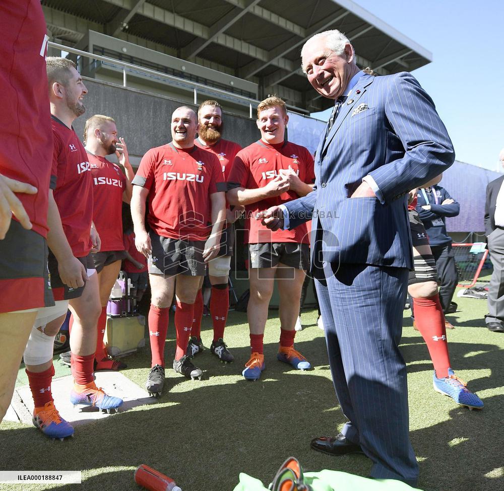 Britain's Prince Charles meets Wales rugby players