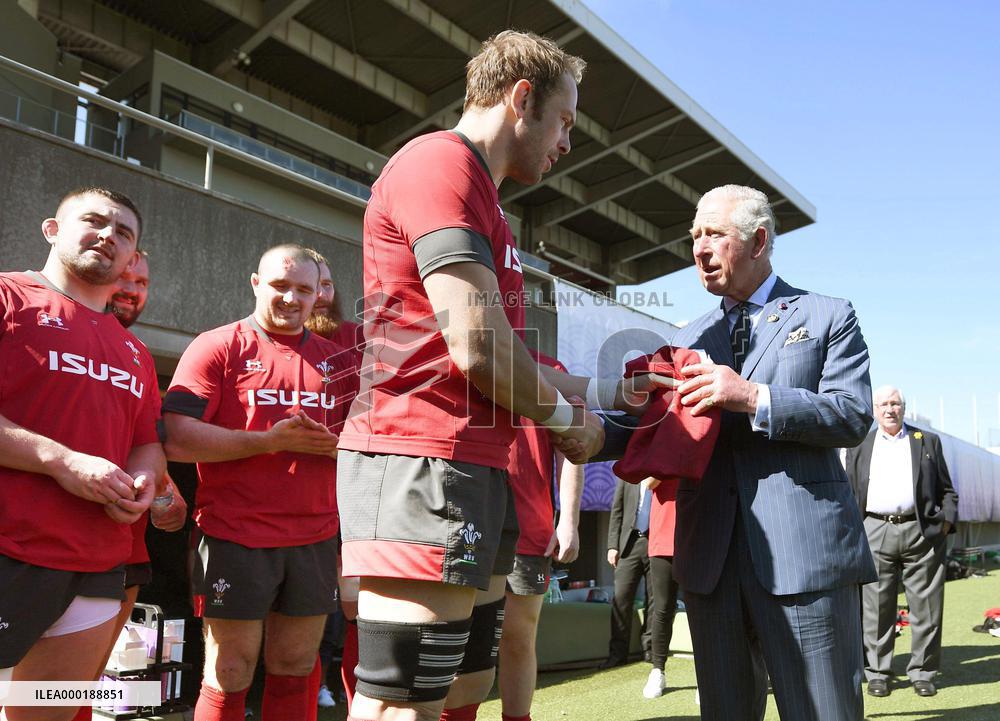 Britain's Prince Charles meets Wales rugby players