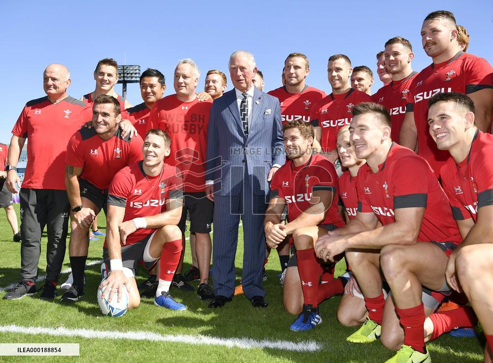 Britain's Prince Charles meets Wales rugby players