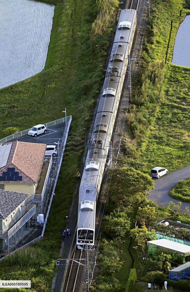 Derailed train car in Japan