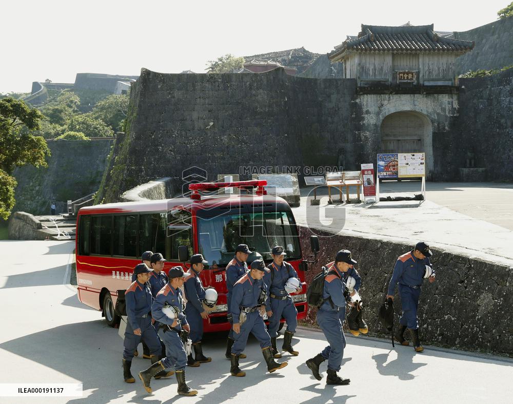 Aftermath of fire at Shuri Castle in Okinawa