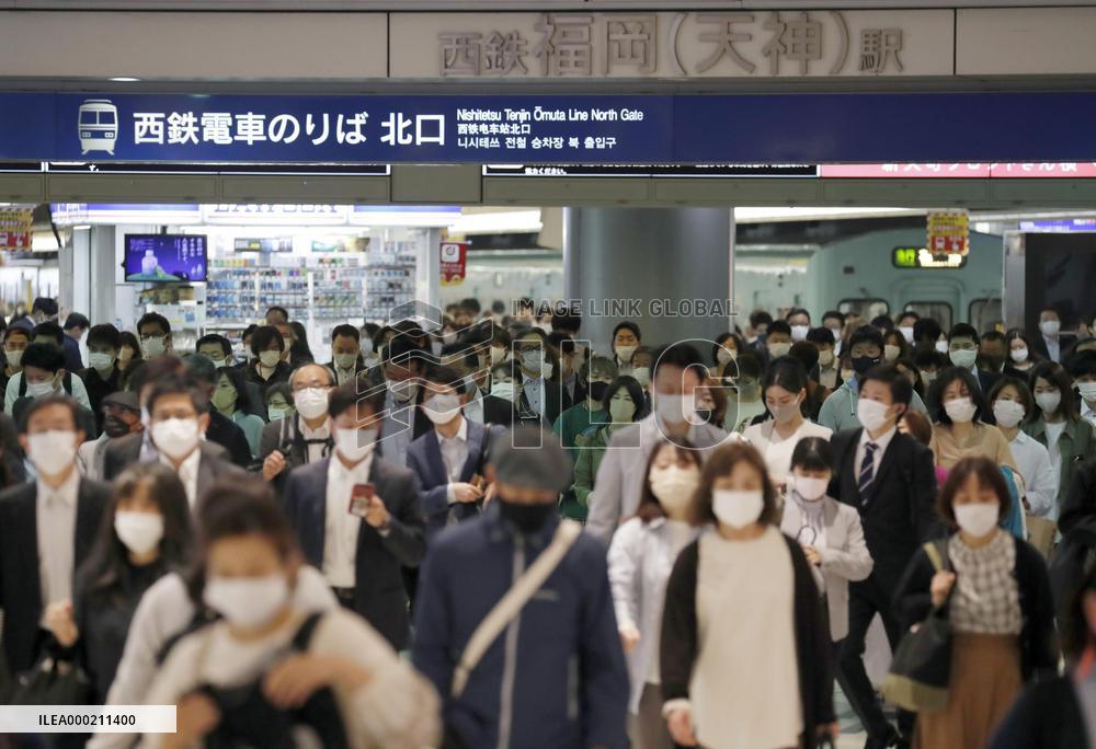 Commuters in Fukuoka amid coronavirus pandemic