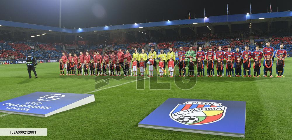 Real Madrid and FC Viktoria Plzen soccer players
