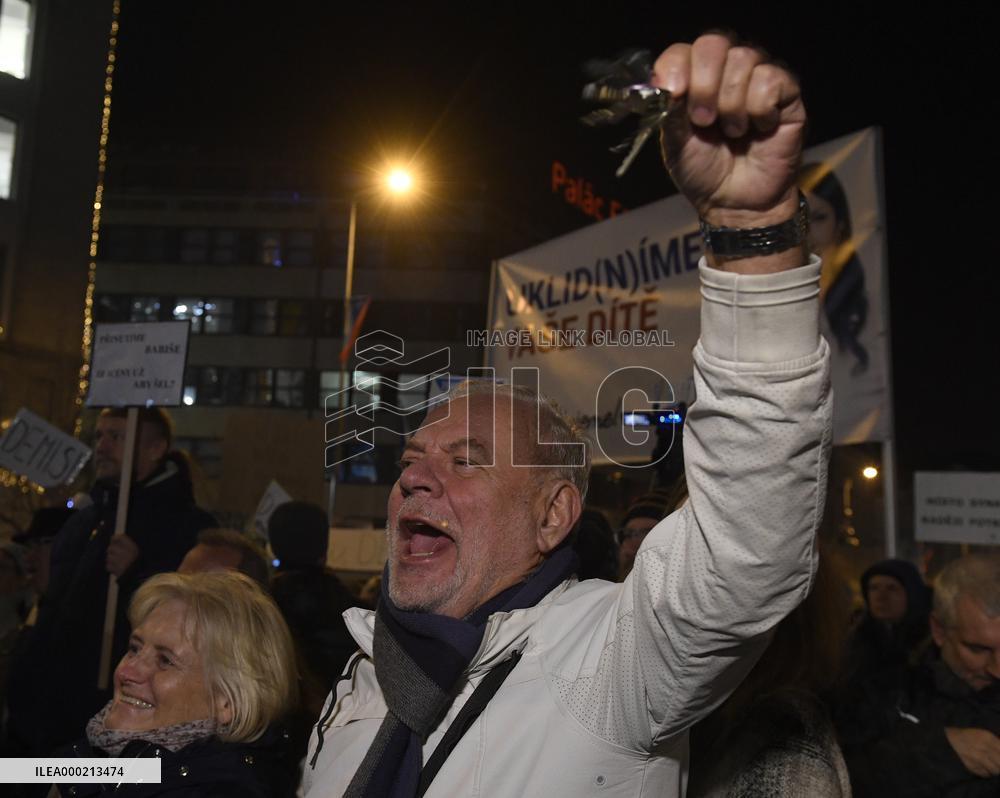 protest against PM Andrej Babis, poster Dita Protopopova