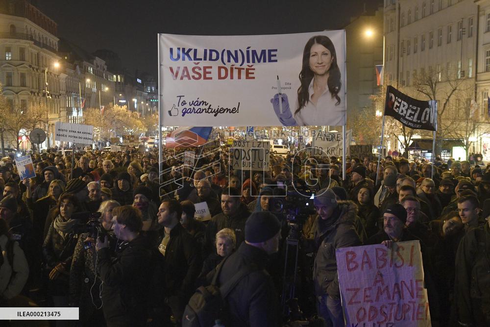 protest against PM Andrej Babis, poster Dita Protopopova