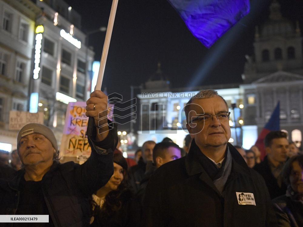 protest against PM Andrej Babis, poster Dita Protopopova