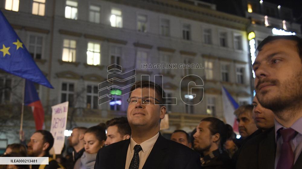 protest against PM Andrej Babis, poster Dita Protopopova