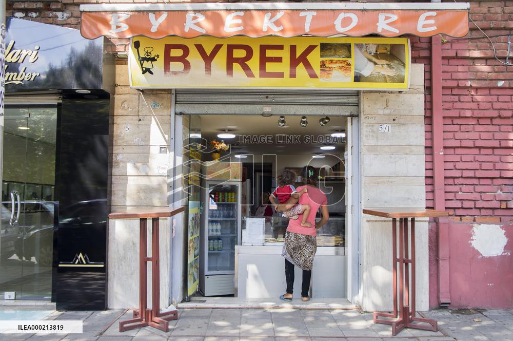 Tirana, borek, burek street seller, savoury pie