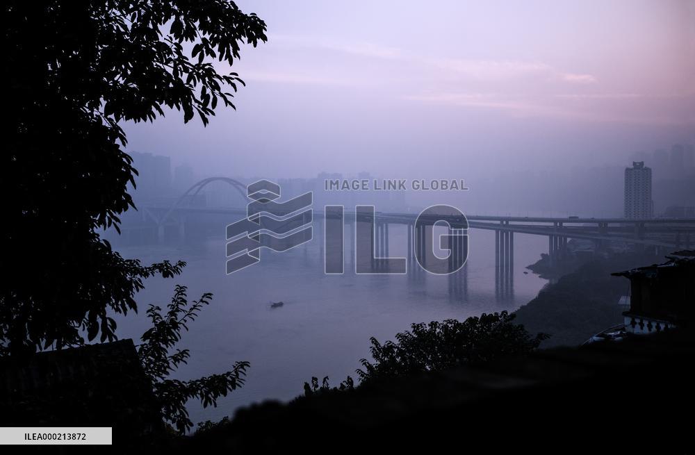 City view, bridge, river, pollution, Chongqing, China