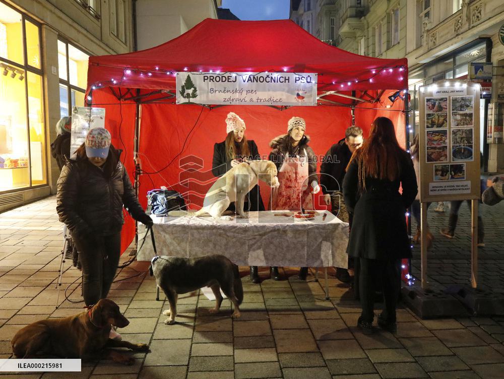 protest happening Selling of Christmas dogs