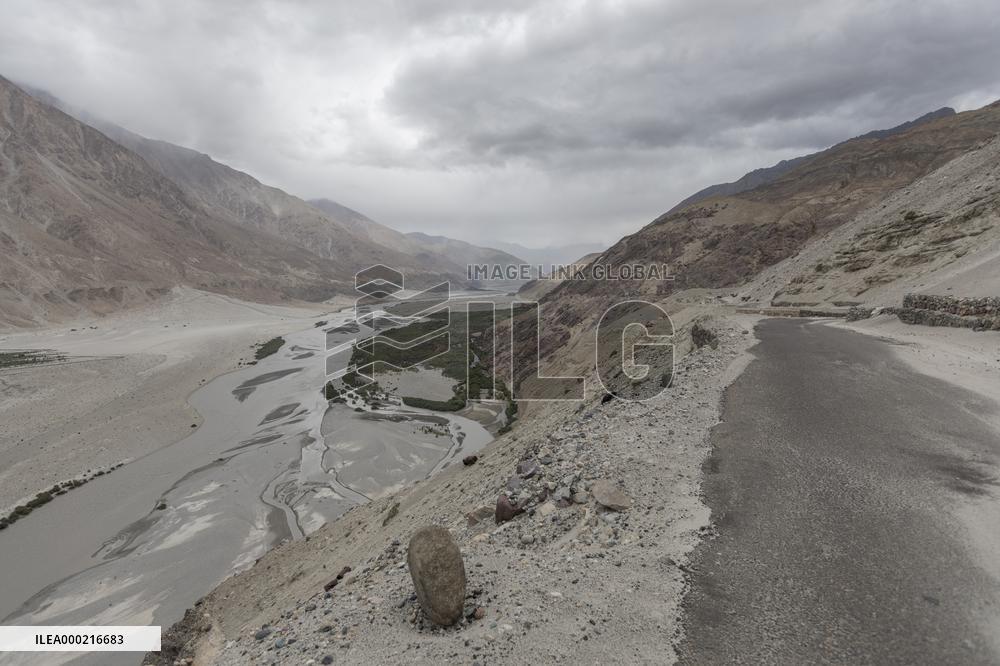 Mountain road, river, Himalayas, Ladakh, Kashmir, India