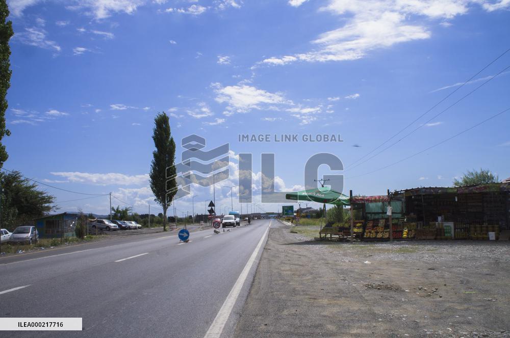 Fruit and vegetables shop, road, motorway building site, contruction