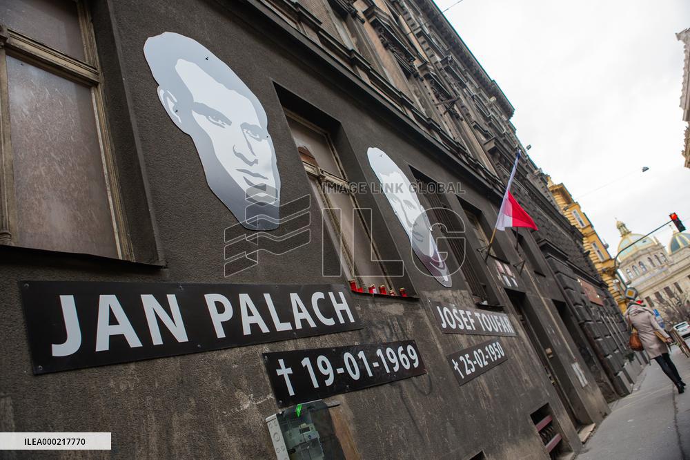 Jan Palach and Josef Toufar victims of communism in Czechoslovakia. Street art