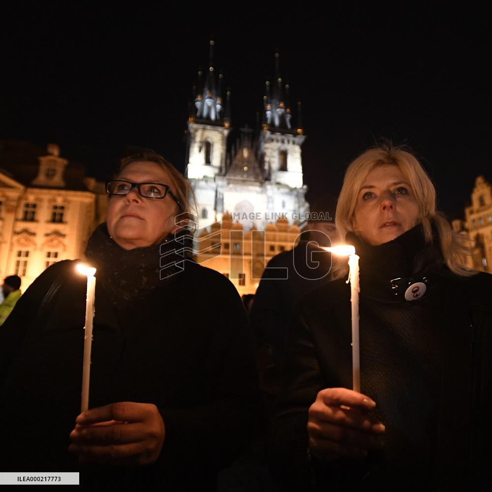 March in Prague paying respect to Palach's death in 1969, Old Town Square