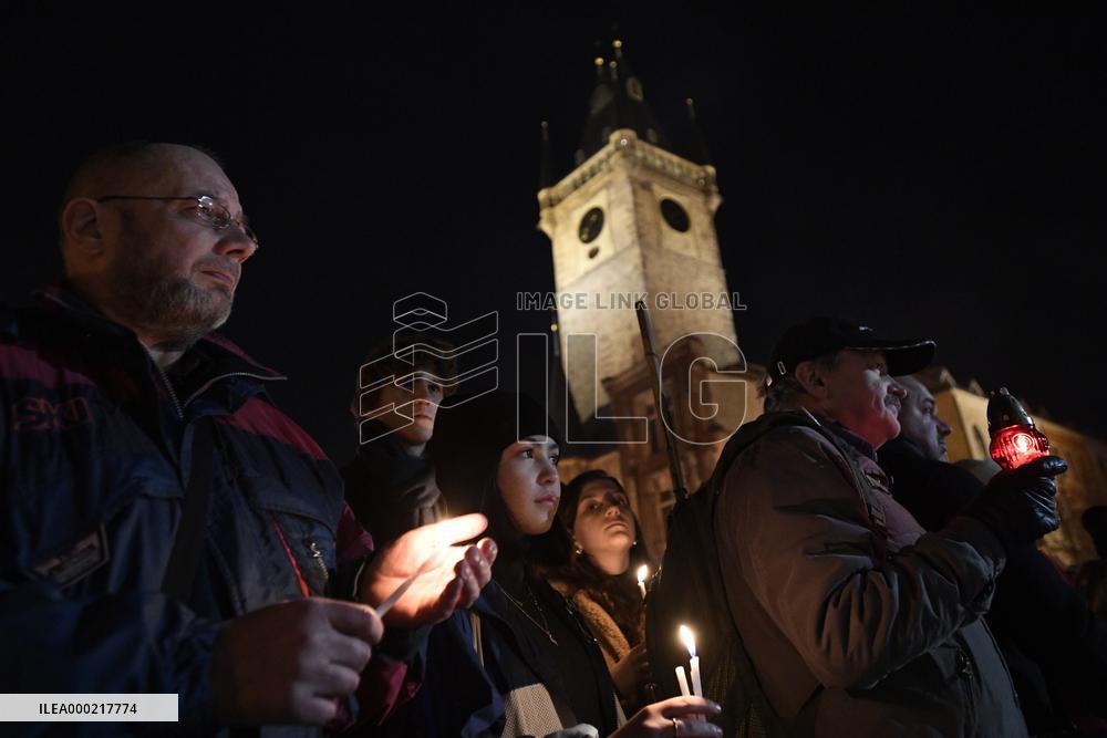 March in Prague paying respect to Palach's death in 1969, Old Town Square