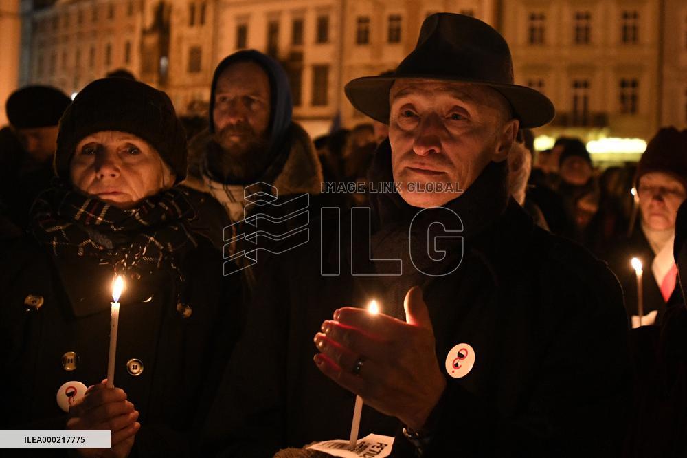 March in Prague paying respect to Palach's death in 1969, Old Town Square
