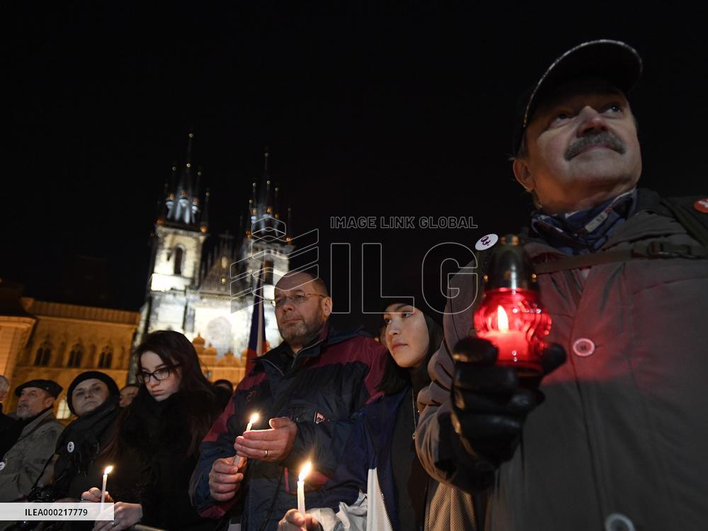 March in Prague paying respect to Palach's death in 1969, Old Town Square