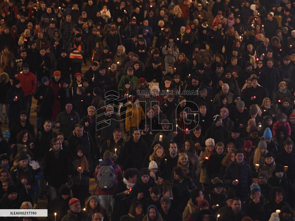 March in Prague paying respect to Palach's death in 1969, Old Town Square