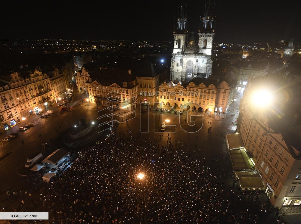 March in Prague paying respect to Palach's death in 1969, Old Town Square