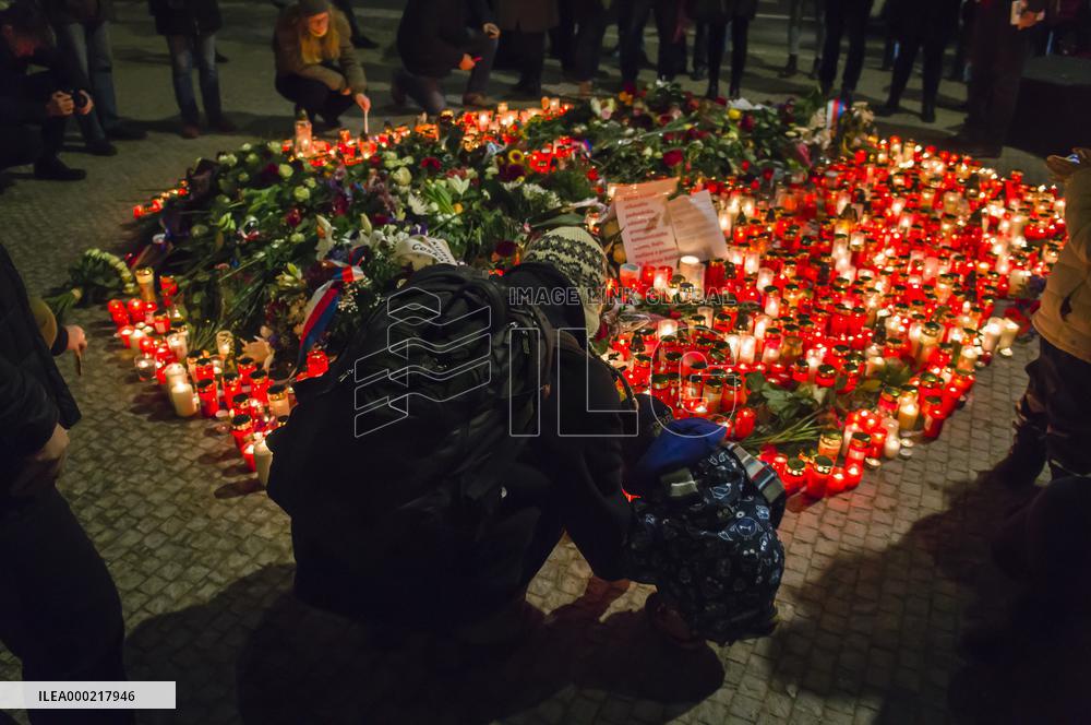 50th anniversary of Palach's death, memorial plaque for Jan Palach, piety, candles