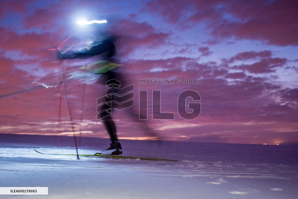 cross-country skier, skiing