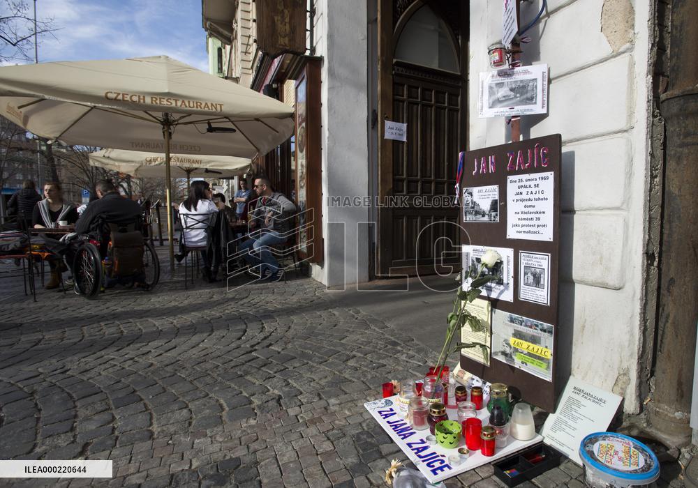 people commemorate student Jan Zajic