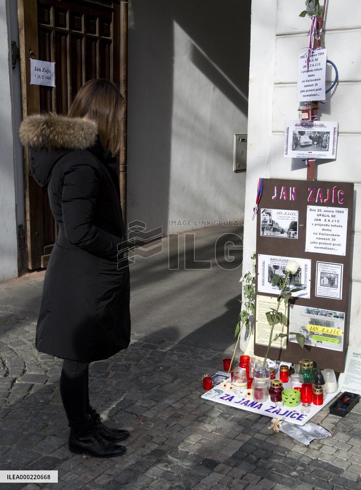 people commemorate student Jan Zajic