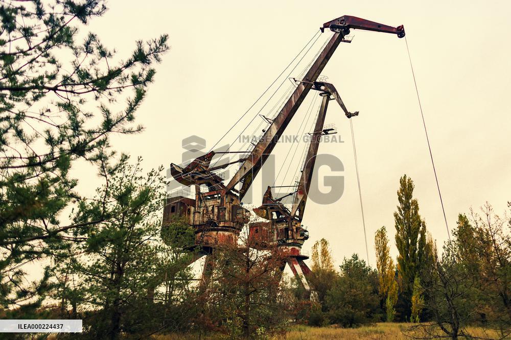 Chernobyl zone, restricted territory, Chernobyl harbour, crane