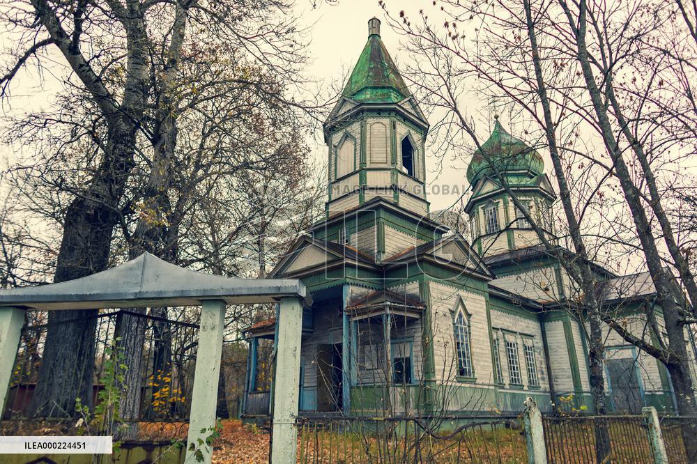 Chernobyl zone, restricted territory, Russian Orthodox church of St. Michael in village Krasne