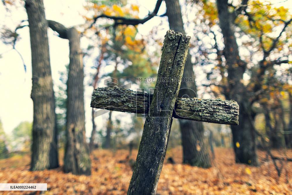 Chernobyl zone, restricted territory, village Krasne, cemetery