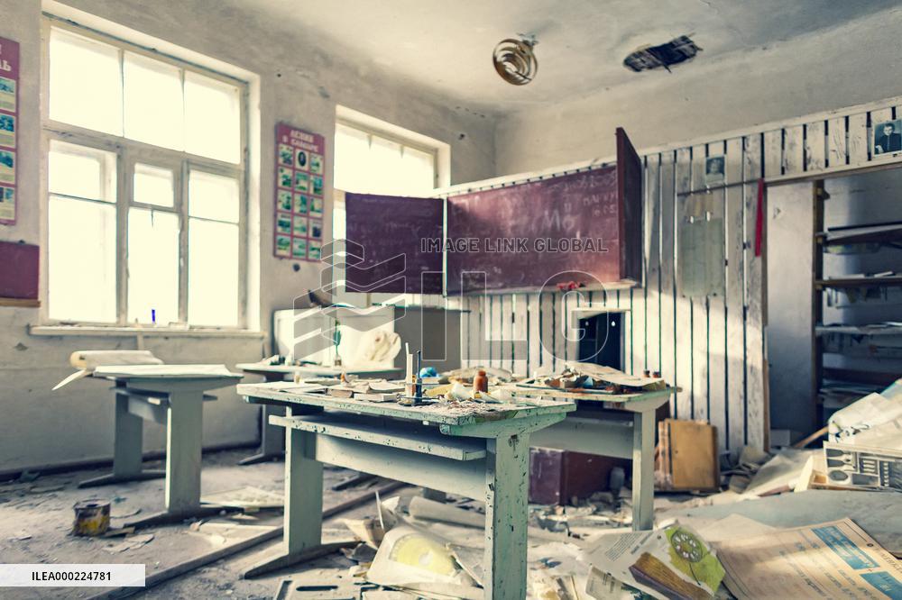Chernobyl zone, restricted territory, village Masheva, school