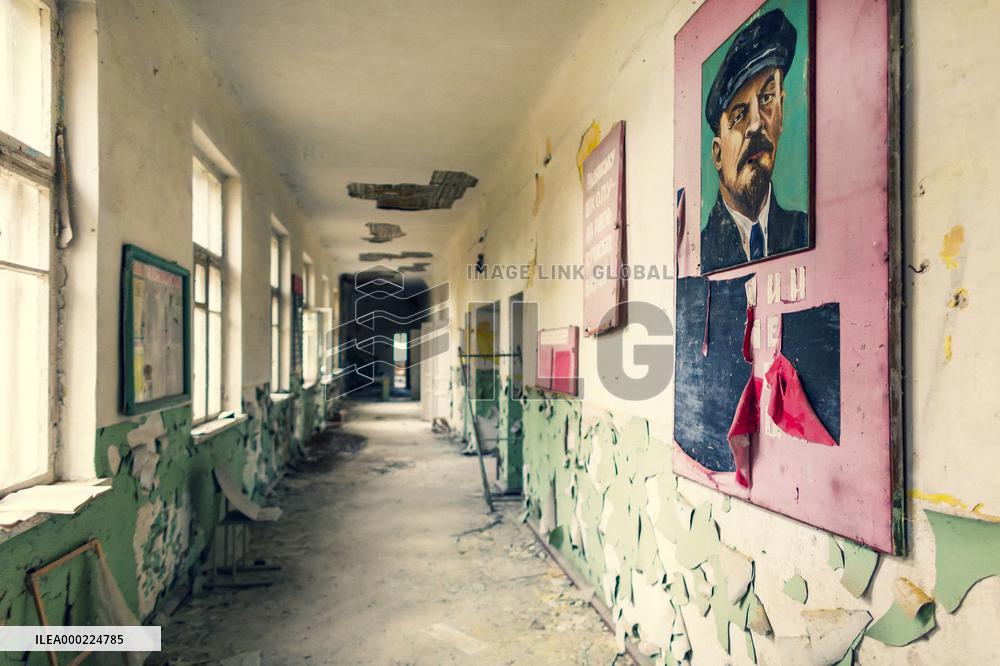Chernobyl zone, restricted territory, village Masheva, school