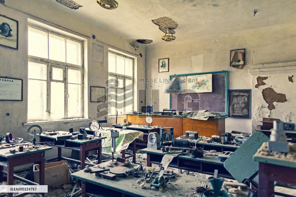 Chernobyl zone, restricted territory, village Masheva, school