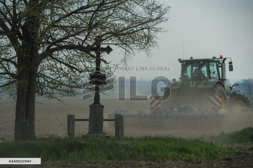 dry soil in the fields, farmer, farming, tractor