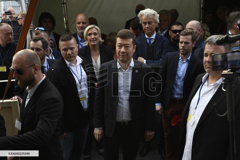 Geert Wilders, Marine Le Pen, Tomio Okamura, demonstration against dictate of European Union, staged by SPD