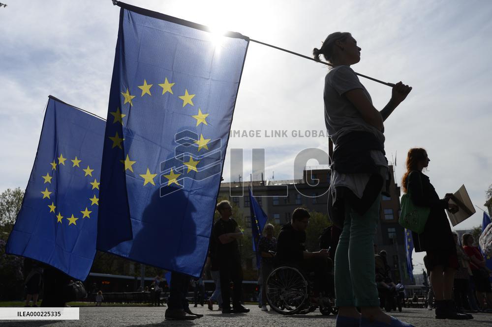 protest against the rally against dictate of the European Union, organised by SPD