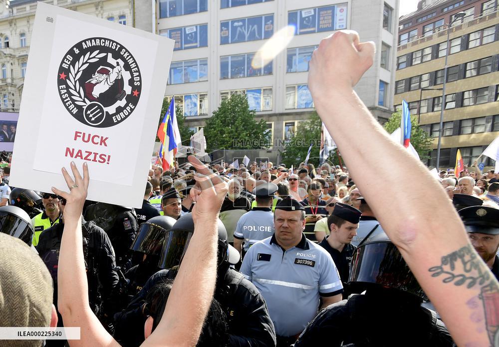 protest against the rally against dictate of the European Union, organised by SPD
