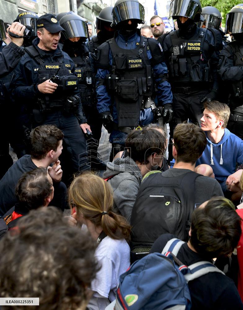protest against the rally against dictate of the European Union, organised by SPD