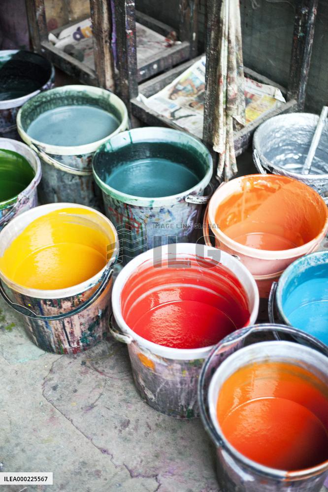 colours, buckets, textile
