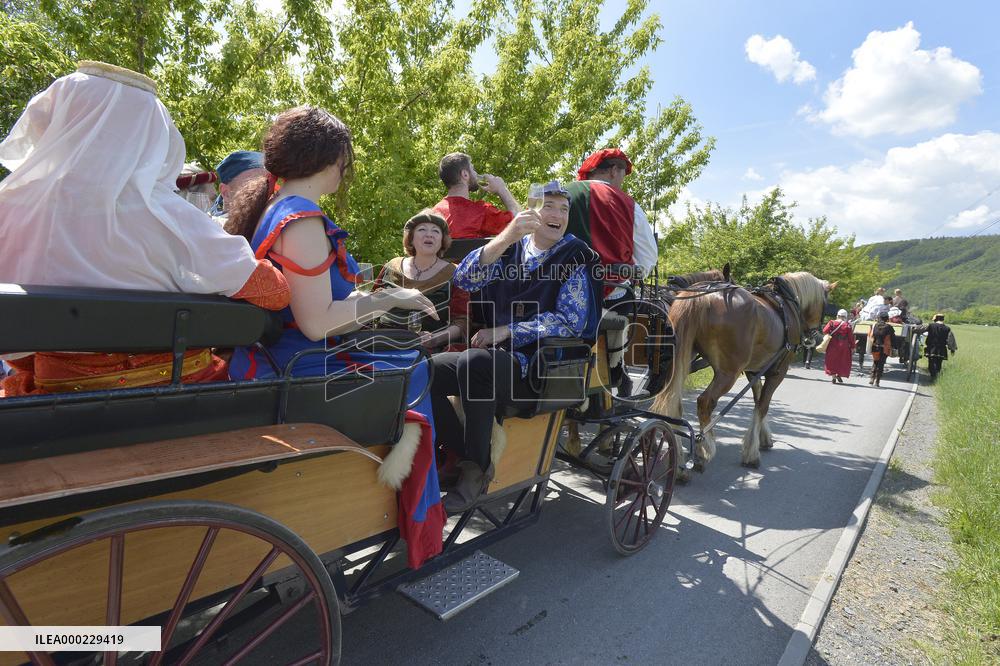 two-day historic royal procession of emperor Charles IV and his suite with crown jewels